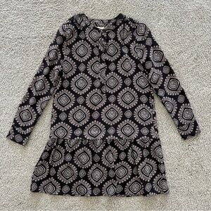 LOFT Dress Womens small Black Shift Drop Waist Long Sleeve Button Up